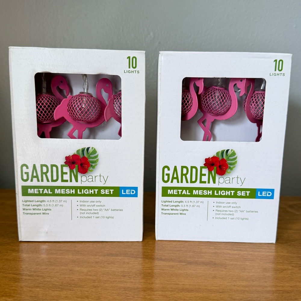 Garden Party Metal Mesh Pink Flamingo String Lights (2 sets)